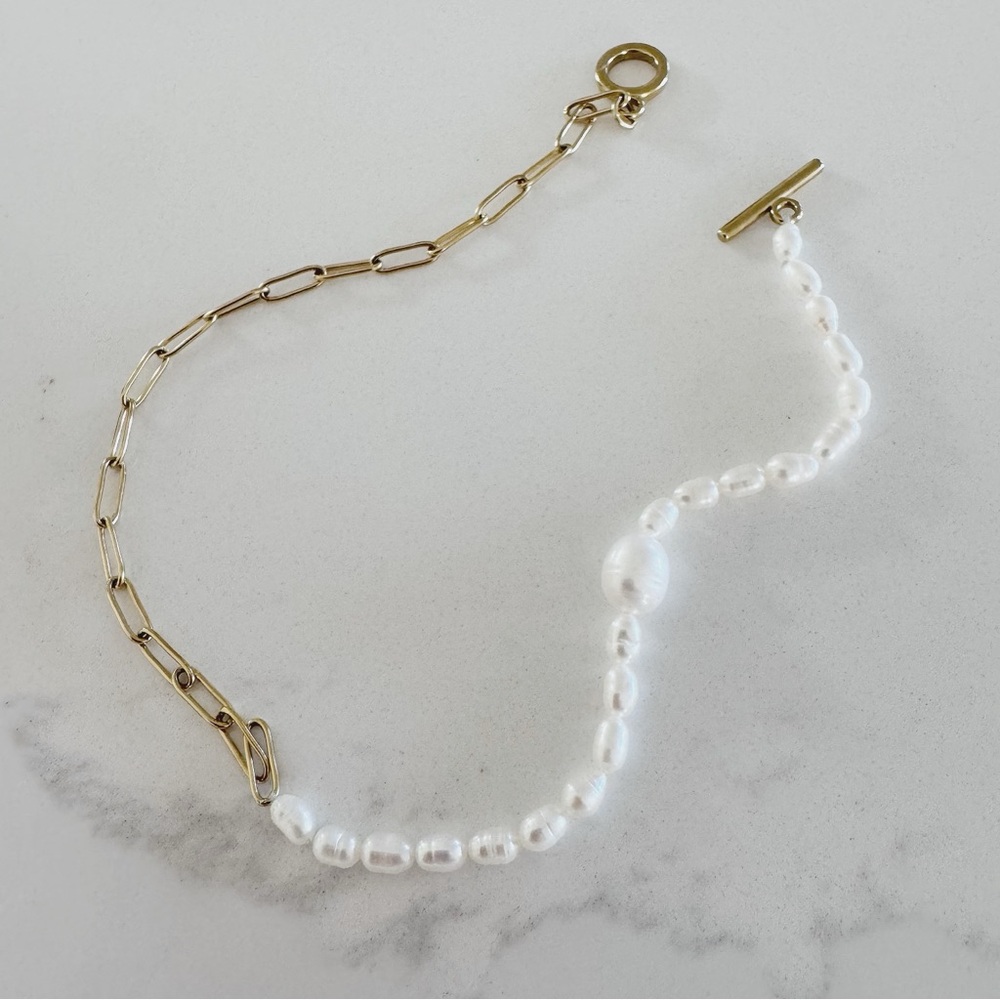 Gold Layered Necklace Multilaye Chunky layered Pearl Paperclip Chain Nec… - Picture 7 of 11